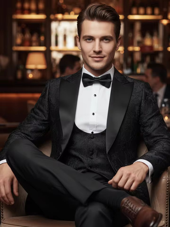 ST Cassy High Quality Retro carving Party Dress Slim Fit Tuxedo Prom Suit Fashion black Male Groom Wedding three-piece