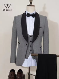 ST Cassy Elegant Men's Suit Groom Wedding Tuxedo Slim Fit Blazer for Party Prom Night