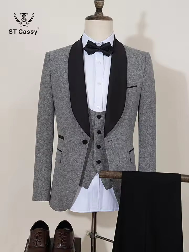 ST Cassy Elegant Men's Suit Groom Wedding Tuxedo Slim Fit Blazer for Party Prom Night