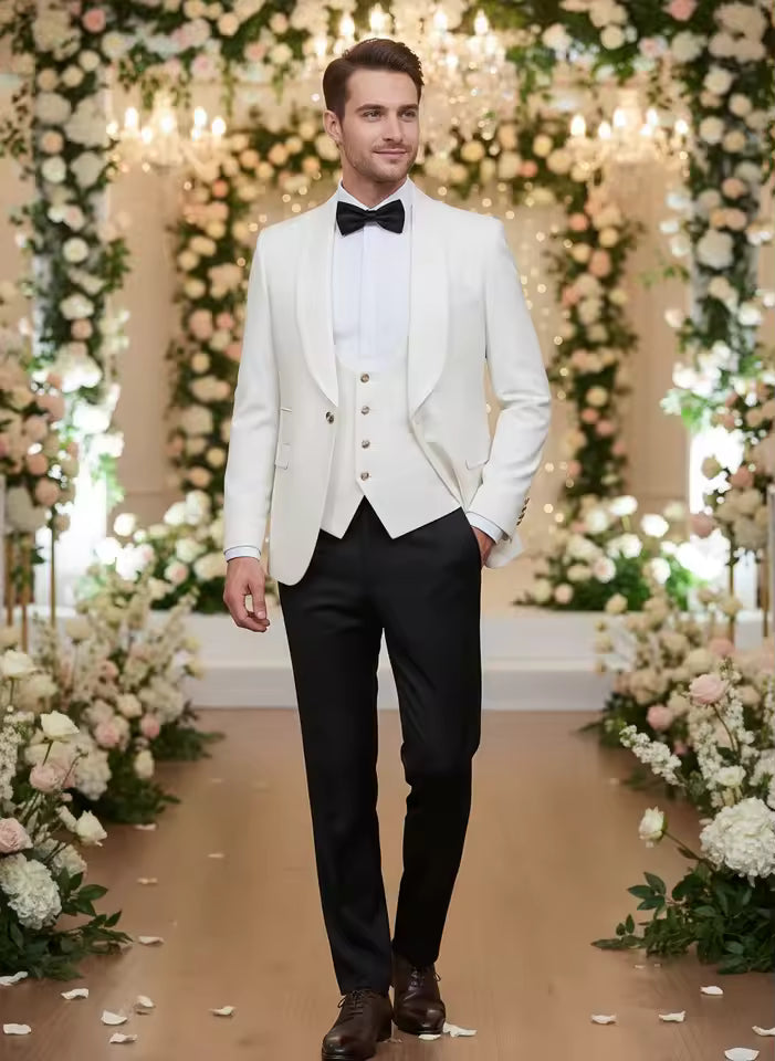 ST Cassy High Quality white Wedding Groom Dress elegant evening gown Prom man Suit Party Dress Slim fit casual suit three-piece