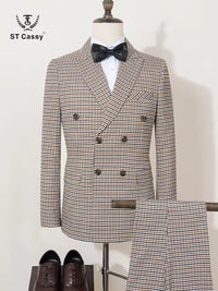 ST Cassy 2-piece set of jackets and pants Elegant suits for men double-breasted Plaid suit Formal Business Office Men's Suits