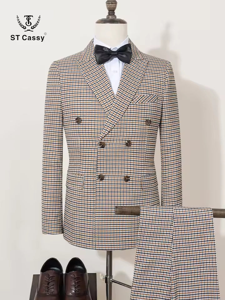 ST Cassy 2-piece set of jackets and pants Elegant suits for men double-breasted Plaid suit Formal Business Office Men's Suits