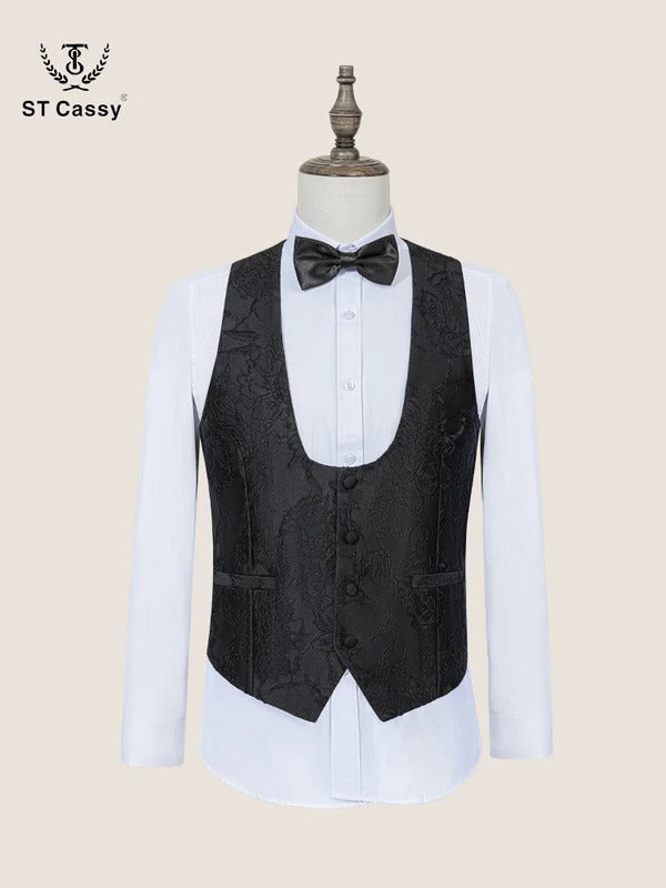 ST Cassy High Quality Retro carving Party Dress Slim Fit Tuxedo Prom Suit Fashion black Male Groom Wedding three-piece