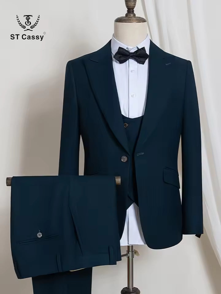 ST Cassy High Quality luxury brands men Suit for man blackish green elegant dinner suit 3-Piece Set Slim Fit Groom's wedding dress