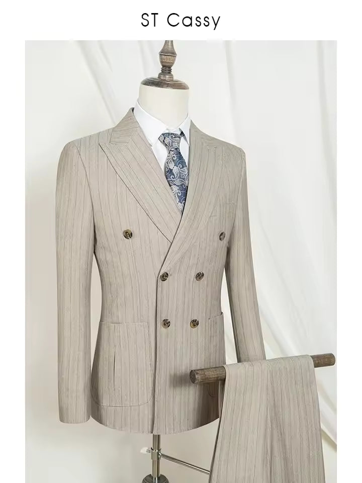 ST cassy gray 2 Pcs set（Jacket+pants）Men's Suit Stripe Double Breasted Wedding Groom costume leisure office Business Suit 2 sold byST Cassy Official St... (4.9 | 1,000+ sold ) 2 sold