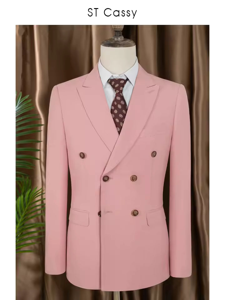 ST cassy Elegant White Double Breasted Suit Set 2 Piece Business Wedding Outfit Classic Stylish Blazer Pants Modern Trendy