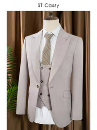 ST Cassy Men's three piece suit elegant slim fit formal office and leisure banquet groomsman set groom's wedding dress