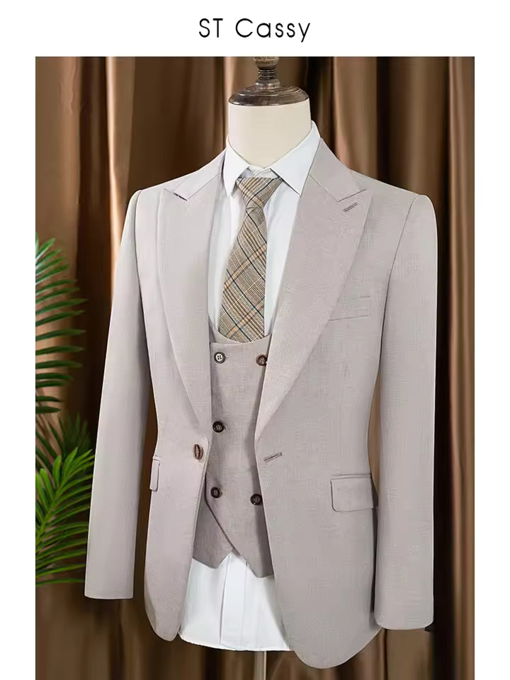 ST Cassy Men's three piece suit elegant slim fit formal office and leisure banquet groomsman set groom's wedding dress