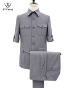 ST Cassy Short Sleeve man suits Safari 2 Piece set Jacket +Pants Business Outwear Costum leisure Summer thin version High quality