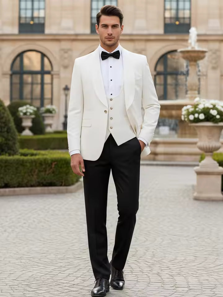 ST Cassy High Quality white Wedding Groom Dress elegant evening gown Prom man Suit Party Dress Slim fit casual suit three-piece