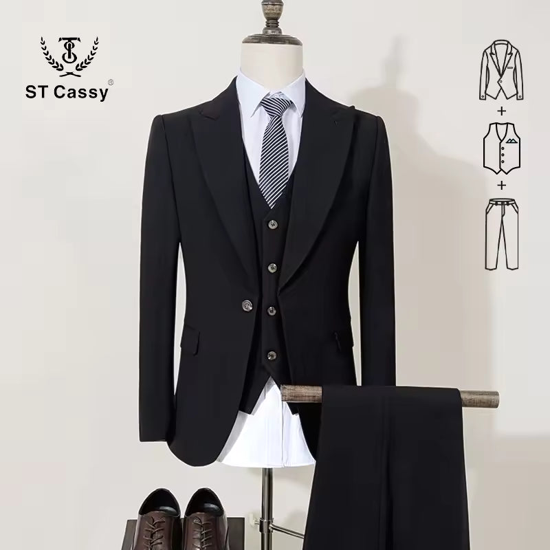 ST Cassy new 2 buttons on suit blue modern design mens office wear blazer coustime homme luxe Bead edge craftsmanship