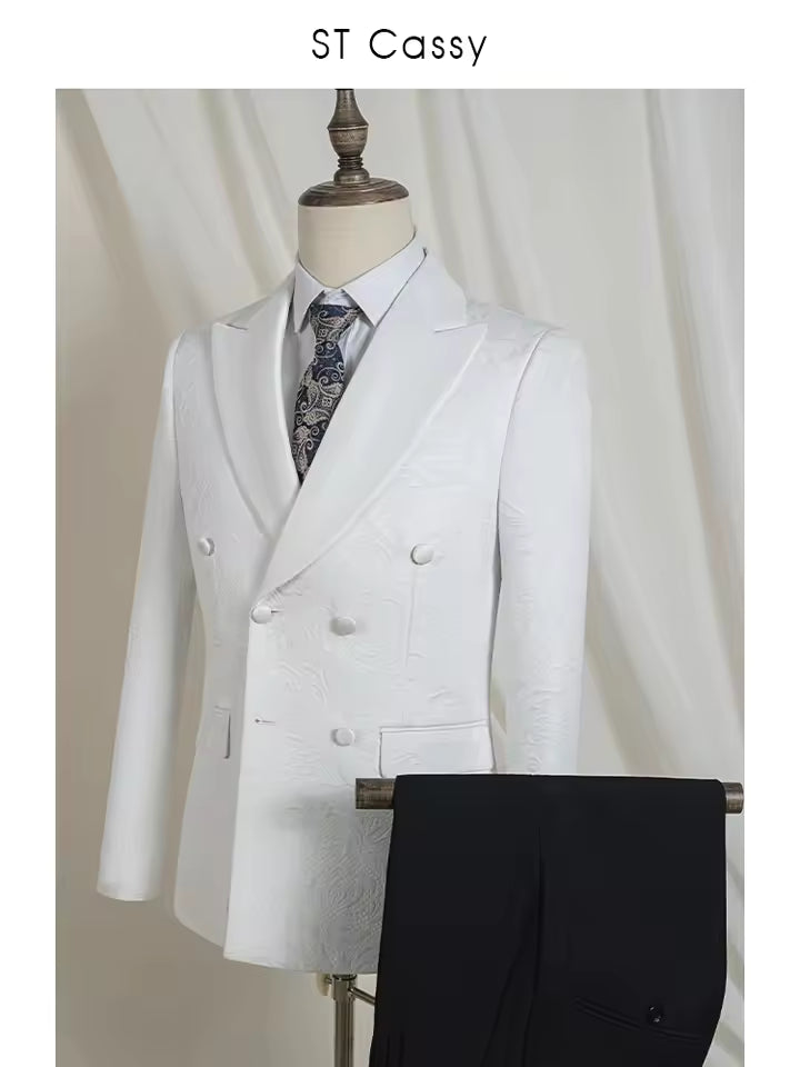ST Cassy high quality luxury men's suit 2 piece set white luxury man jacket Wear 2 piece set Classic men's suit for wedding