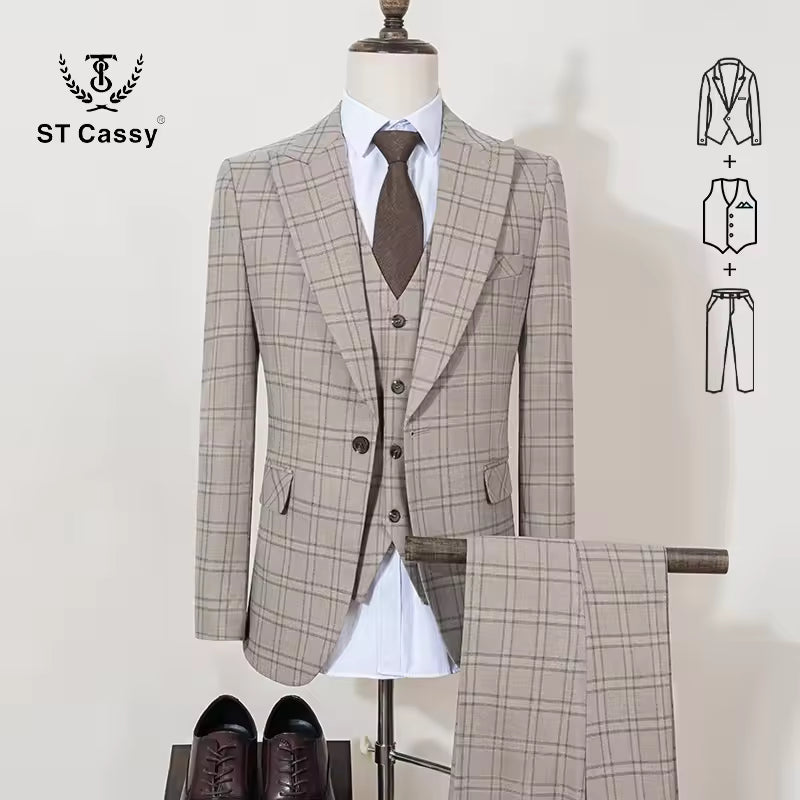 ST Cassy High Quality Plaid suit Formal Business Office Men's Suits Fashionable and Casual evening gown