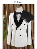 ST Cassy double-breasted groom's wedding 2 piece set men's white slim fit leisure Tasdo shawl collar‌ evening gown Men's suits