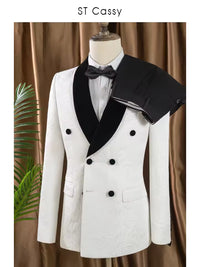ST Cassy double-breasted groom's wedding 2 piece set men's white slim fit leisure Tasdo shawl collar‌ evening gown Men's suits