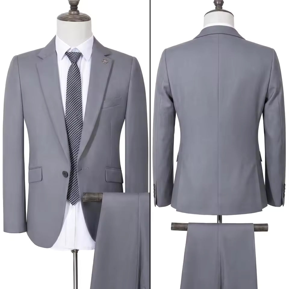 ST Cassy High Quality Men's Suit Slim Fit Solid Color Suit Formal Business Office Single Breasted Coat Pants 2 Pieces Set
