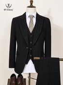 ST Cassy High Quality Men's Plaid suit Slim Fit Male Groom Wedding Blazers evening gown（jacket+Vest+Pants）