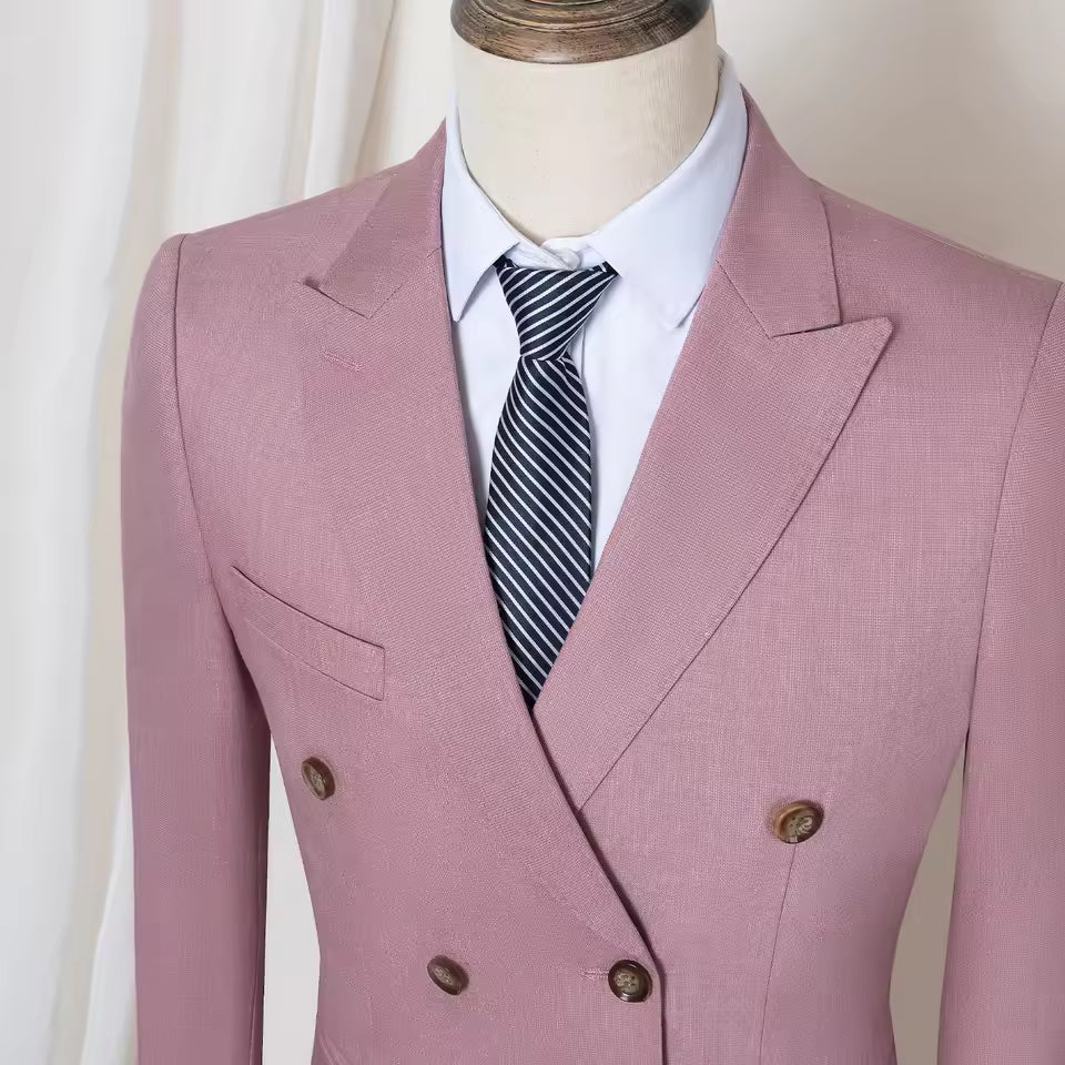 ST Cassy 2026 New pink Men's Suit 2-Piece Set jacket+pants Double breasted Slim Fit Business Casual Formal Wear Wedding/Interview Ready