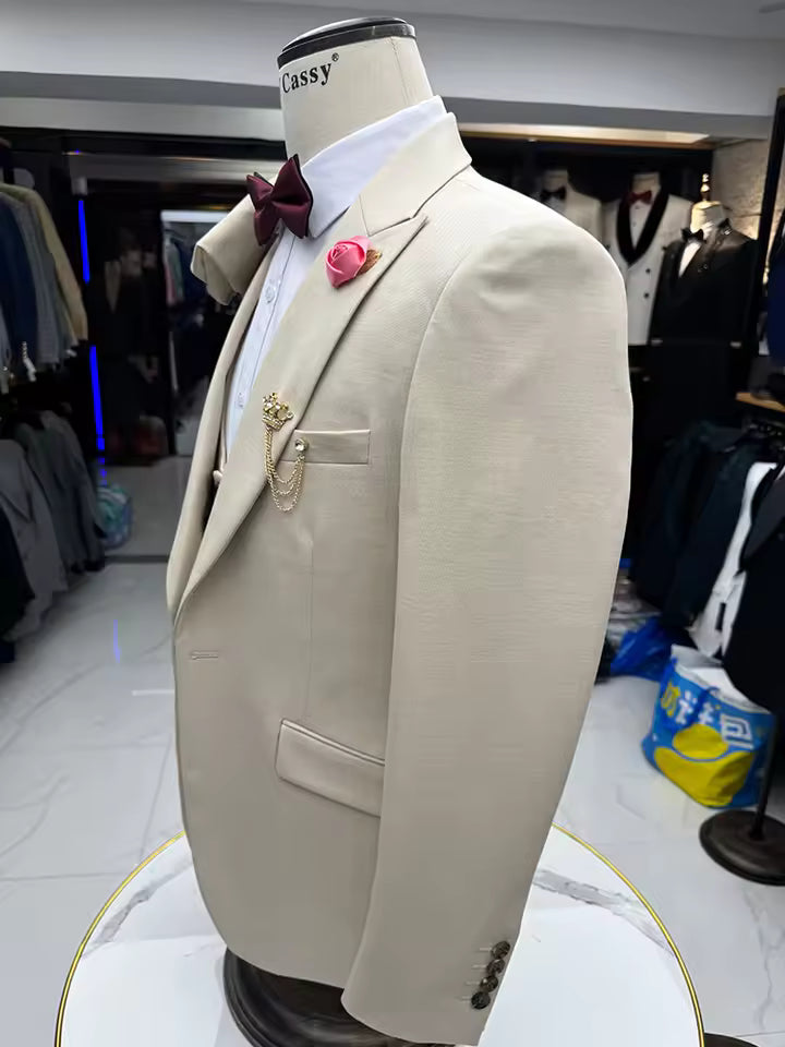 ST Cassy 3-piece elegant casual suit set for men, slim-fitting business professional formal wear, groom's dress suit jacket