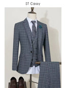 ST Cassy  Men's gray grid suit graduation gown Prom Suit Classic Black Tuxedo Groom Wedding Blazer Slim Fit Party Outfit