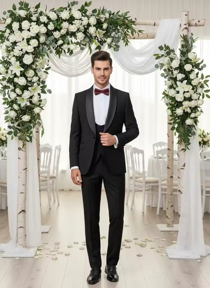 ST Cassy Wedding Groom Dress Men's suit black collar formal dress wedding three-piece suit orthodox suit vest pants