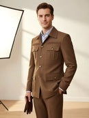 ST Cassy Men's Suit Classic Fit Single Breasted Multiple pockets Solid Color Casual Business Dress Suit