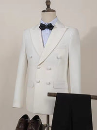 ST Cassy white Elegant Groom Tuxedo Men Prom Suit Double Breasted Graduation Formal Wear