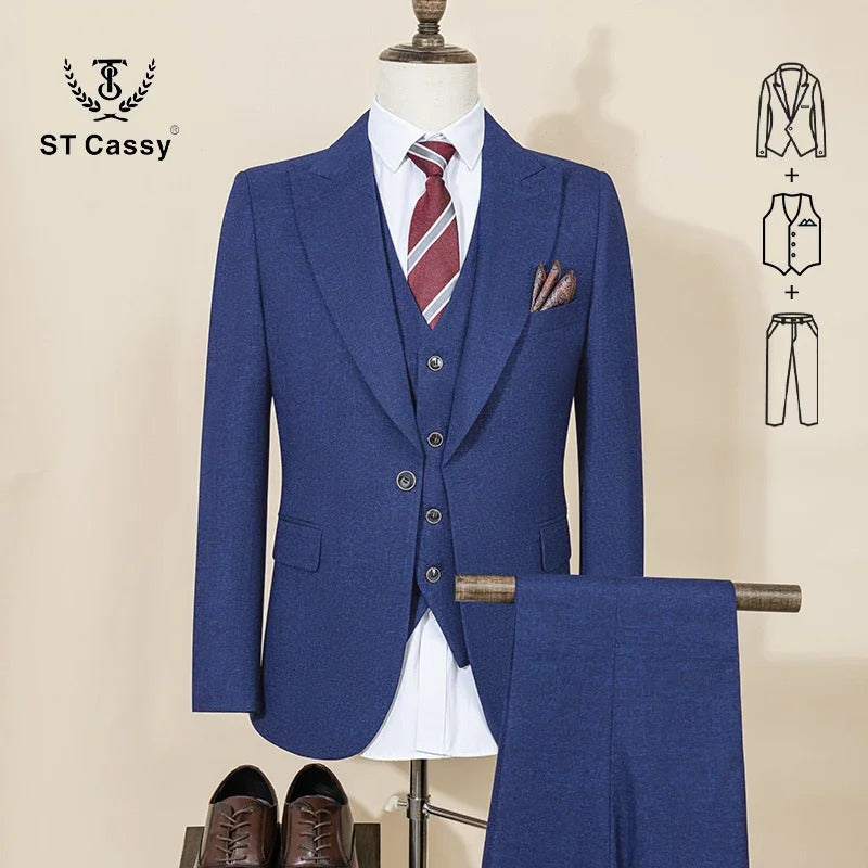 ST Cassy High Quality Male Groom Wedding Blazers Slim fit casual evening gown Business Office khaki Men's Suits