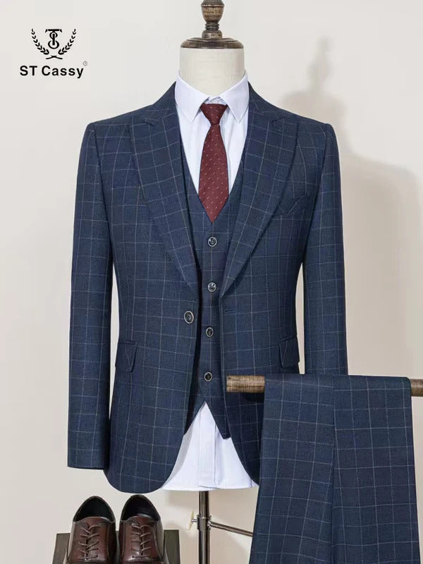 ST Cassy High Quality Plaid suit Formal Business Office Men's Suits Fashionable and Casual evening gown