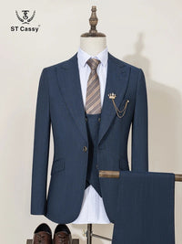 ST Cassy High-end Brand Formal Business Men's Suits Single Breasted Solid Color Slim Fit Suit wedding three-piece