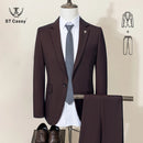 ST Cassy High Quality Men's Suit Slim Fit Solid Color Suit Formal Business Office Single Breasted Coat Pants 2 Pieces Set