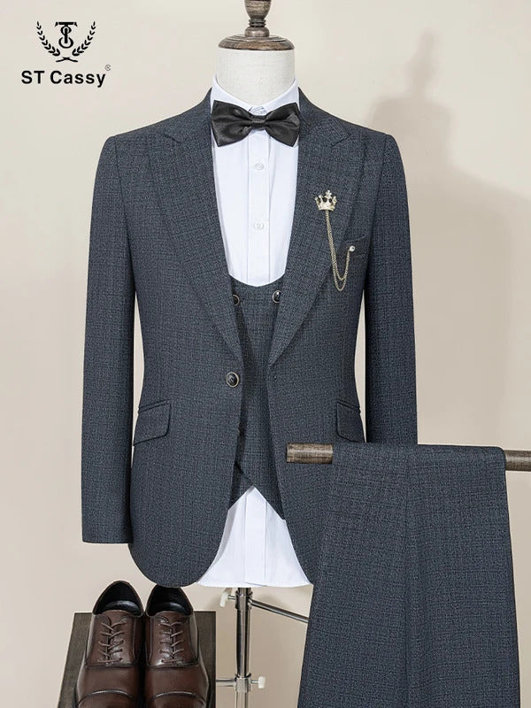 ST Cassy High Quality Men's Suit Slim Fit Male Groom Wedding Blazers Party Dress  Suit Business Office three-piece