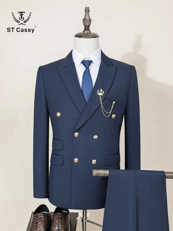 ST Cassy double-breasted Men's Suit Fashionable and Casual Slim Fit Male Groom Wedding Blazers Party Dress Jacket Coat Pants