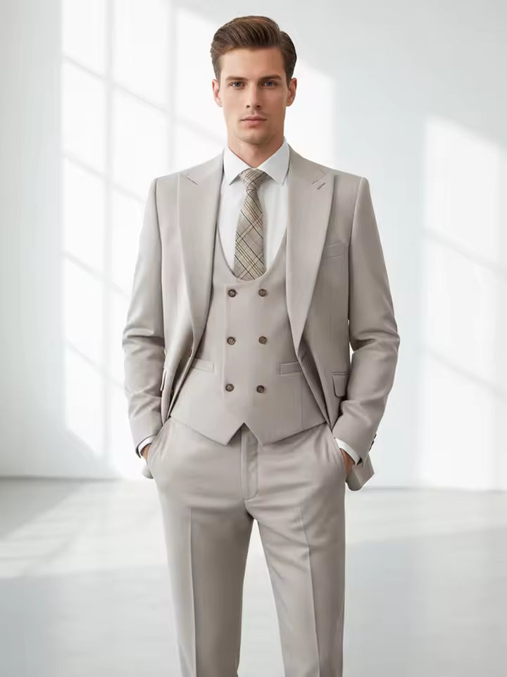 ST Cassy Men's three piece suit elegant slim fit formal office and leisure banquet groomsman set groom's wedding dress