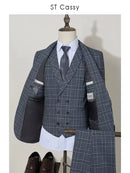 ST Cassy  Men's gray grid suit graduation gown Prom Suit Classic Black Tuxedo Groom Wedding Blazer Slim Fit Party Outfit