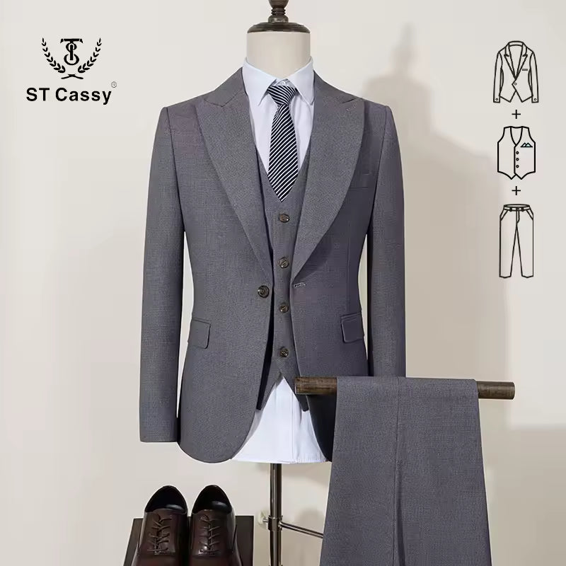 ST Cassy new 2 buttons on suit blue modern design mens office wear blazer coustime homme luxe Bead edge craftsmanship