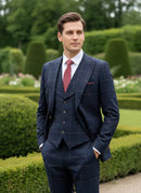 ST Cassy high quality 3 Piece Checkered Suit Set dark blue Stylish Business Office Wedding Formal Outfit Elegant full man suit