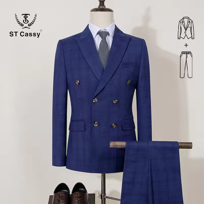 ST Cassy 2-piece set of jackets and pants Elegant suits for men double-breasted Plaid suit Formal Business Office Men's Suits