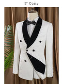 ST Cassy double-breasted groom's wedding 2 piece set men's white slim fit leisure Tasdo shawl collar‌ evening gown Men's suits