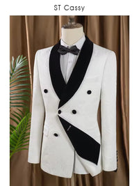ST Cassy double-breasted groom's wedding 2 piece set men's white slim fit leisure Tasdo shawl collar‌ evening gown Men's suits