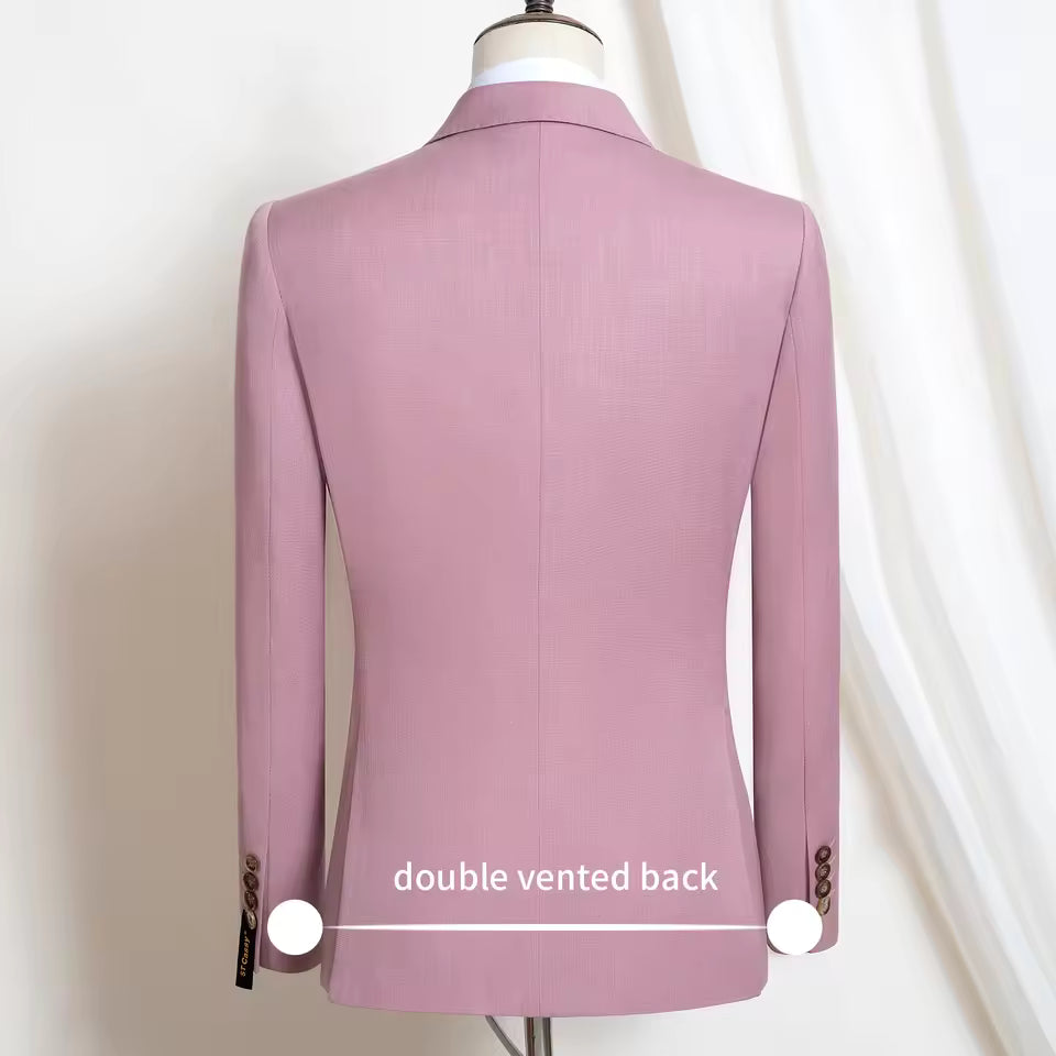 ST Cassy 2026 New pink Men's Suit 2-Piece Set jacket+pants Double breasted Slim Fit Business Casual Formal Wear Wedding/Interview Ready
