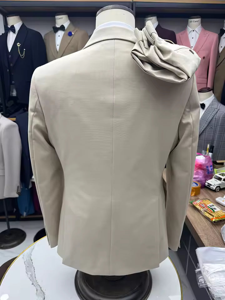 ST Cassy 3-piece elegant casual suit set for men, slim-fitting business professional formal wear, groom's dress suit jacket