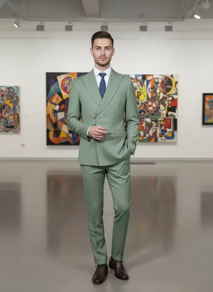 ST Cassy Elegant man suit for wedding Slim Fit Double Breasted Multiple buttons Casual Business man 2 piece outfit set