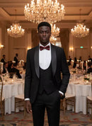 ST Cassy Wedding Groom Dress Men's suit black collar formal dress wedding three-piece suit orthodox suit vest pants