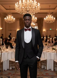 ST Cassy Wedding Groom Dress Men's suit black collar formal dress wedding three-piece suit orthodox suit vest pants