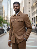 ST Cassy Men's Suit Classic Fit Single Breasted Multiple pockets Solid Color Casual Business Dress Suit