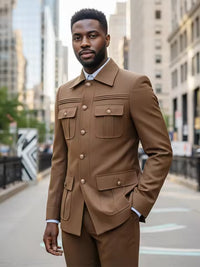 ST Cassy Men's Suit Classic Fit Single Breasted Multiple pockets Solid Color Casual Business Dress Suit