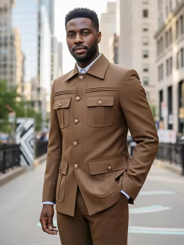 ST Cassy Men's Suit Classic Fit Single Breasted Multiple pockets Solid Color Casual Business Dress Suit