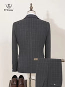 ST Cassy High Quality Men's Plaid suit Slim Fit Male Groom Wedding Blazers evening gown（jacket+Vest+Pants）