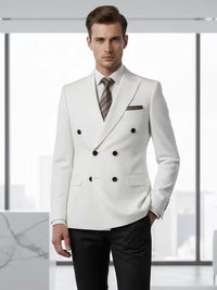 ST cassy Elegant White Double Breasted Suit Set 2 Piece Business Wedding Outfit Classic Stylish Blazer Pants Modern Trendy